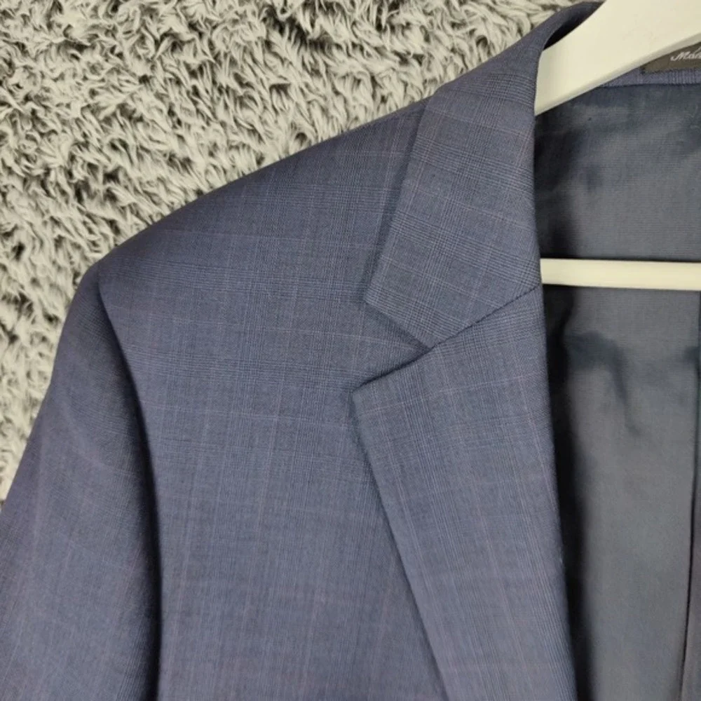 Michael Kors MMK Mens Classic Designer 100% Wool Blazer Jacket 42R Navy Plaid
